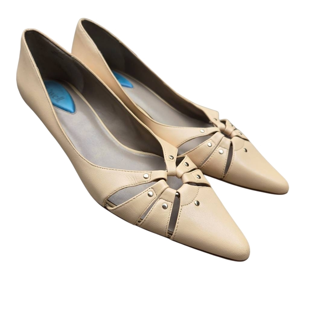 Pointed Toe Beige Heels with Decorative Cutouts